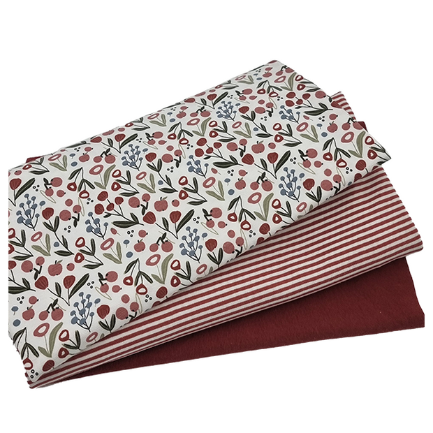 Jersey Stoffpaket Blümchen und Streifen mit Bündchen