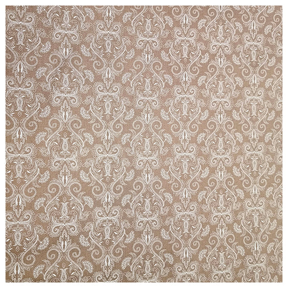 Baumwollsatin Halbdruck Ornamente taupe und weiß