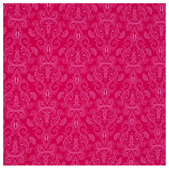 Baumwollsatin Halbdruck Ornamente Himbeere und weiß