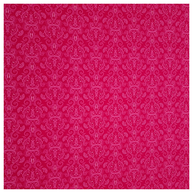 Baumwollsatin Halbdruck Ornamente Himbeere und weiß