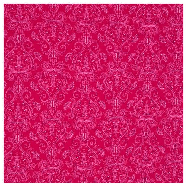 Baumwollsatin Halbdruck Ornamente Himbeere und weiß