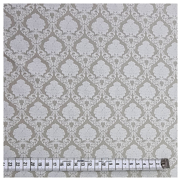 Baumwolle Ornamente Halbdruck graugrün und weiß