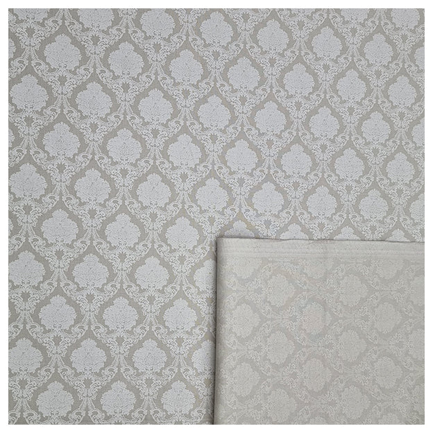 Baumwolle Ornamente Halbdruck graugrün und weiß