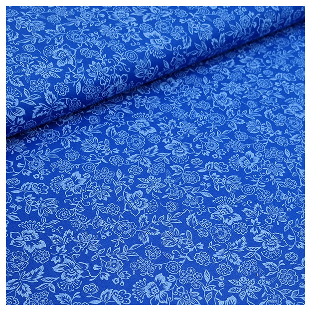 Baumwolle Blumen Halbdruck in royalblau