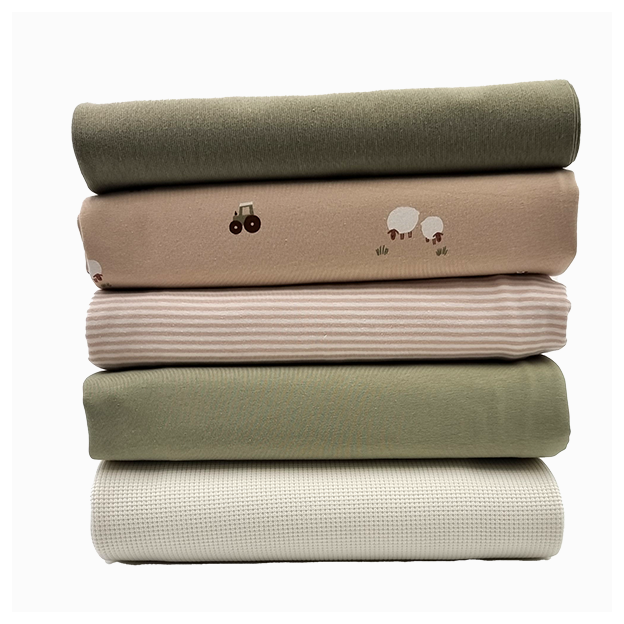 Stoffbox Jersey Bauernhof beige und Waffeljersey mit Bündchen