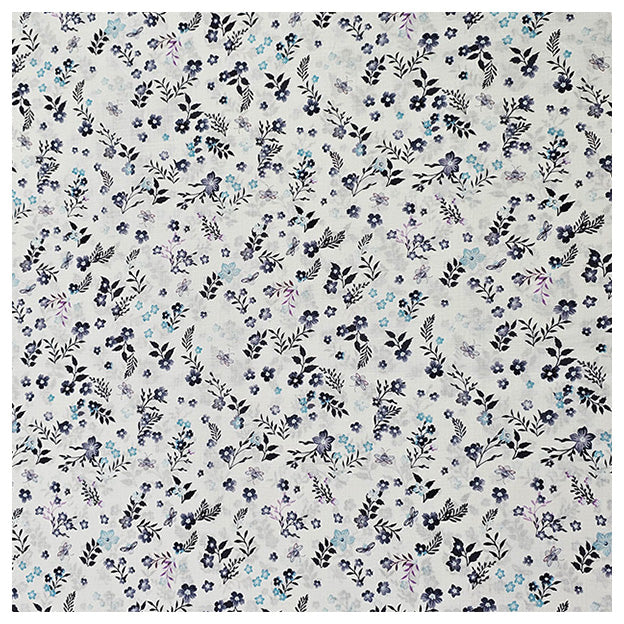 Baumwoll-Voile Digital Blumen blau