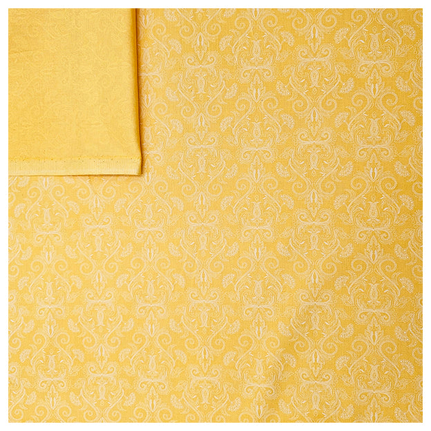 Baumwollsatin Halbdruck Ornamente gelb und weiß