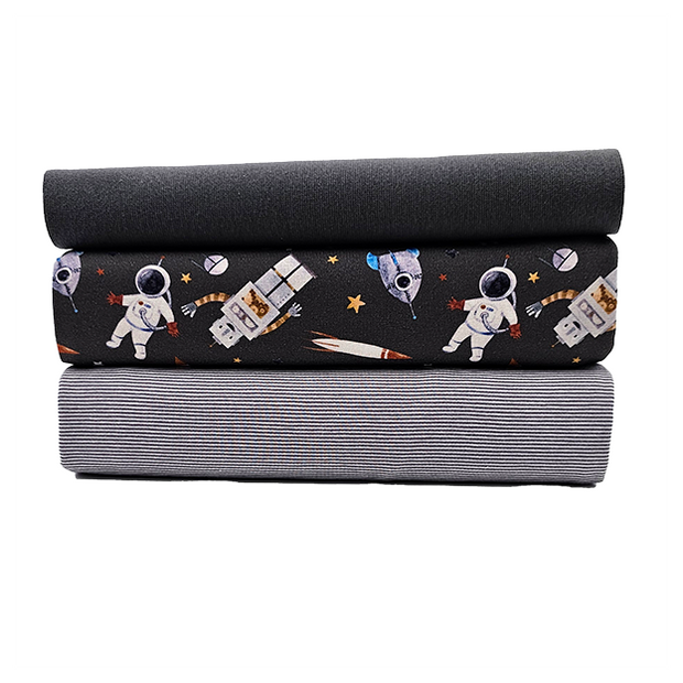 Jersey Stoffpaket Weltall und Streifen mit Bündchen