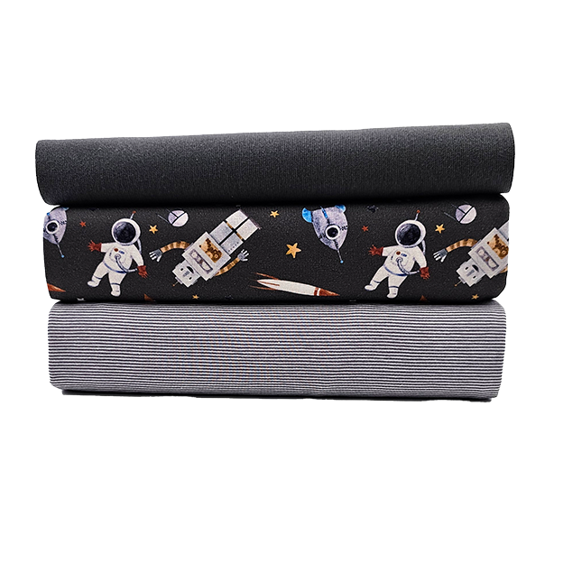 Jersey Stoffpaket Weltall und Streifen mit Bündchen