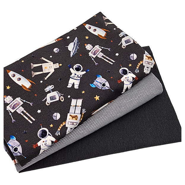 Jersey Stoffpaket Weltall und Streifen mit Bündchen