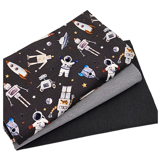 Jersey Stoffpaket Weltall und Streifen mit Bündchen