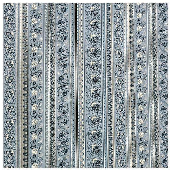 Baumwollsatin Paisley mit streifen in blau
