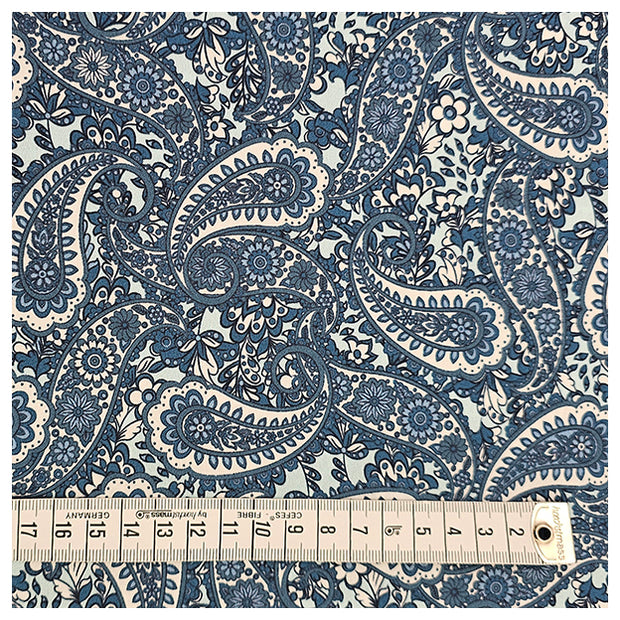 Baumwollsatin Paisley in blau