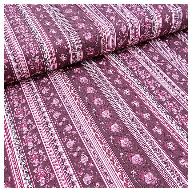 Baumwollsatin Paisley mit streifen in bordeaux