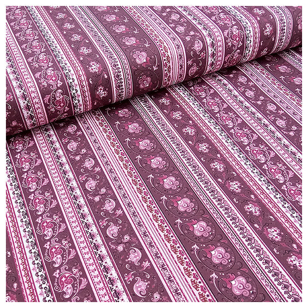 Baumwollsatin Paisley mit streifen in bordeaux