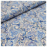 Baumwollsatin Paisley in blau und grau