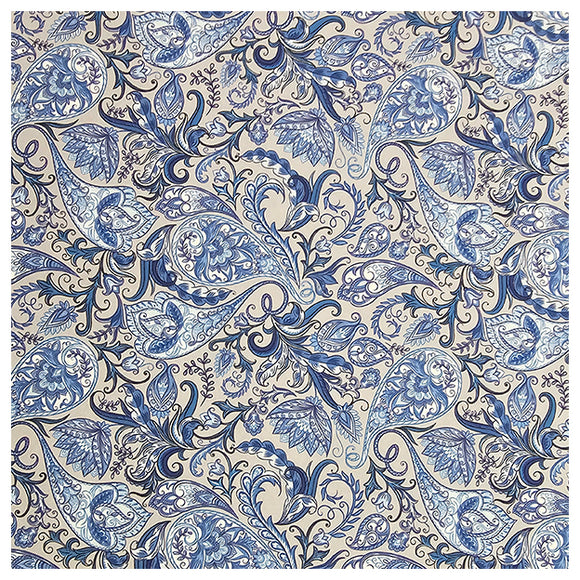 Baumwollsatin Paisley in blau und grau