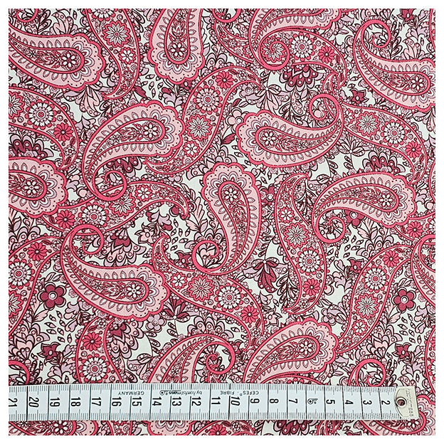 Baumwollsatin Paisley in rosa und rot