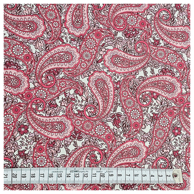 Baumwollsatin Paisley in rosa und rot