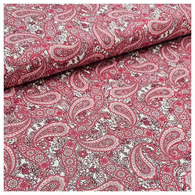 Baumwollsatin Paisley in rosa und rot