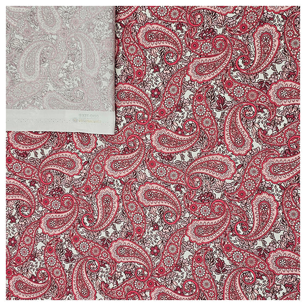 Baumwollsatin Paisley in rosa und rot