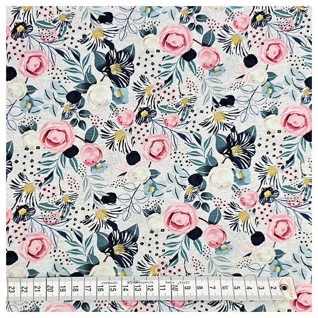 Jersey Blumen Petrol und Rosa