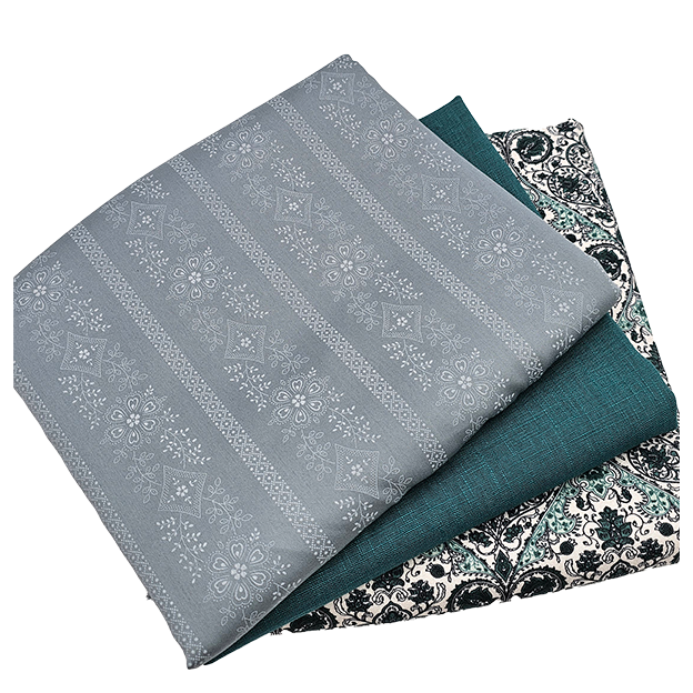 Trachten Stoffpaket wasserblau und Ornamente mit Schürze in grau