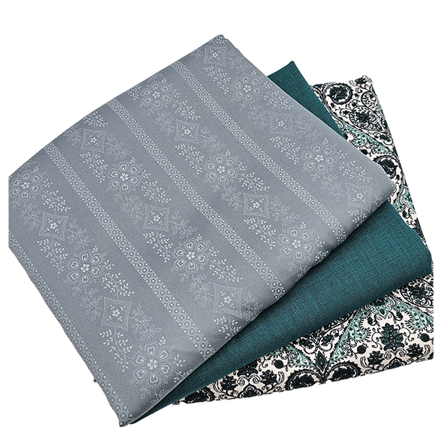 Trachten Stoffpaket wasserblau und Ornamente mit Schürze in grau