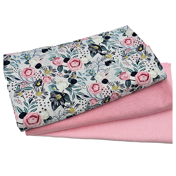 Jersey Stoffpaket Blumen und rosa meliert mit Bündchen