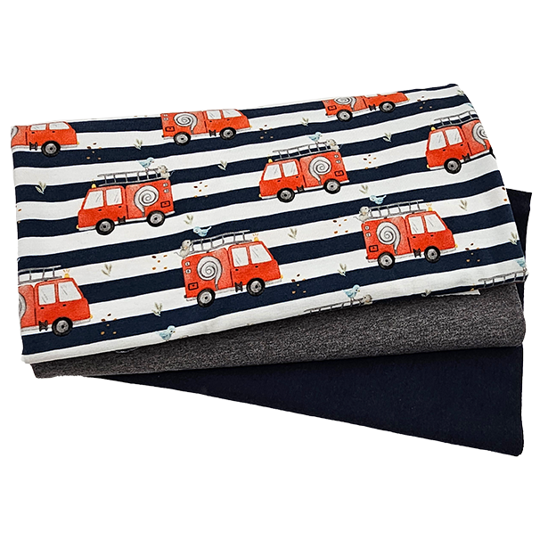 Jersey Stoffpaket Feuerwehr und grau meliert mit Bündchen