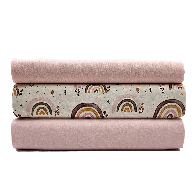 Jersey Stoffpaket Regenbogen Blumen und uni mit Bündchen