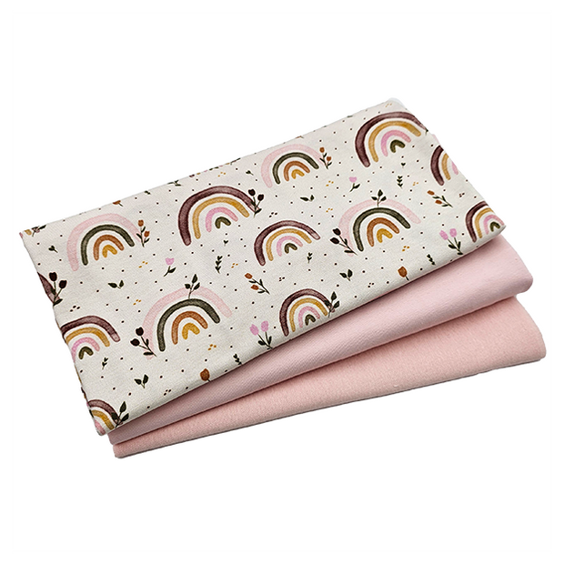 Jersey Stoffpaket Regenbogen Blumen und uni mit Bündchen