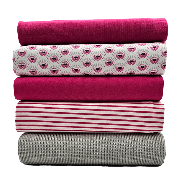 Stoffbox Jersey  Blumenmuster und Waffeljersey mit Bündchen fuchsia