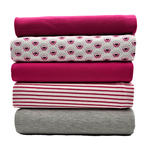 Stoffbox Jersey  Blumenmuster und Waffeljersey mit Bündchen fuchsia