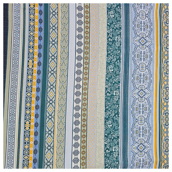 Baumwollsatin Siena blau, gelb und grün