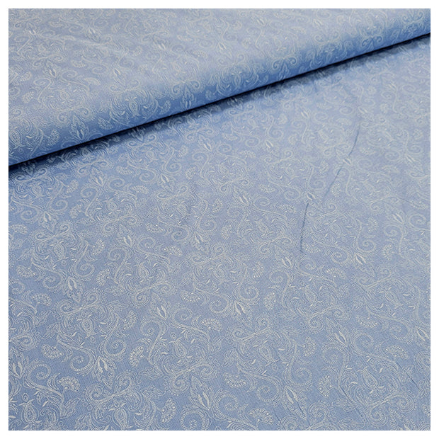 Baumwolle Halbdruck Ornamente hellblau und weiß