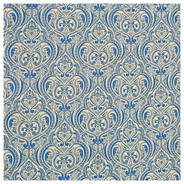 Baumwollsatin Siena Ornamente hellblau und weiß