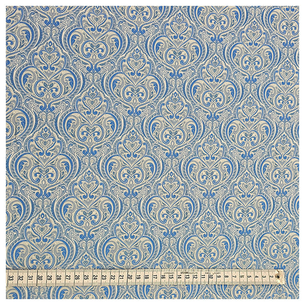 Baumwollsatin Siena Ornamente hellblau und weiß