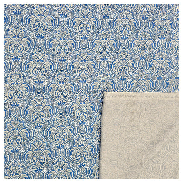 Baumwollsatin Siena Ornamente hellblau und weiß