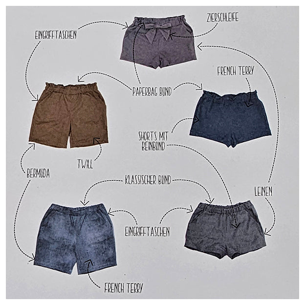 Papierschnittmuster sunny Shorts Damen 32-50