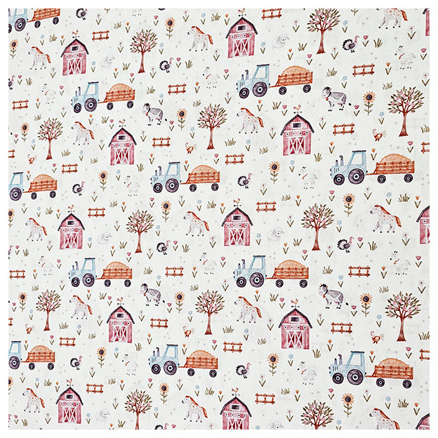Baumwoll-Popelin Digital Bauernhof mit Traktor