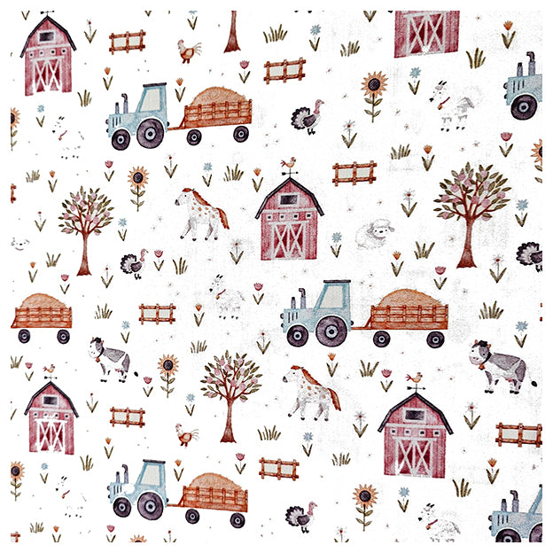 Baumwoll-Popelin Digital Bauernhof mit Traktor