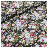 Baumwoll-Popelin Blumen hellblau, grün und rosa