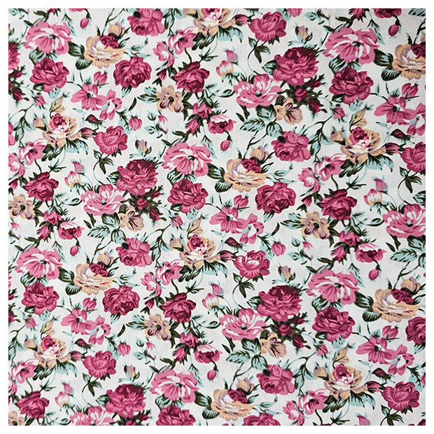 Baumwoll-Popelin Blumen rosa und weiß