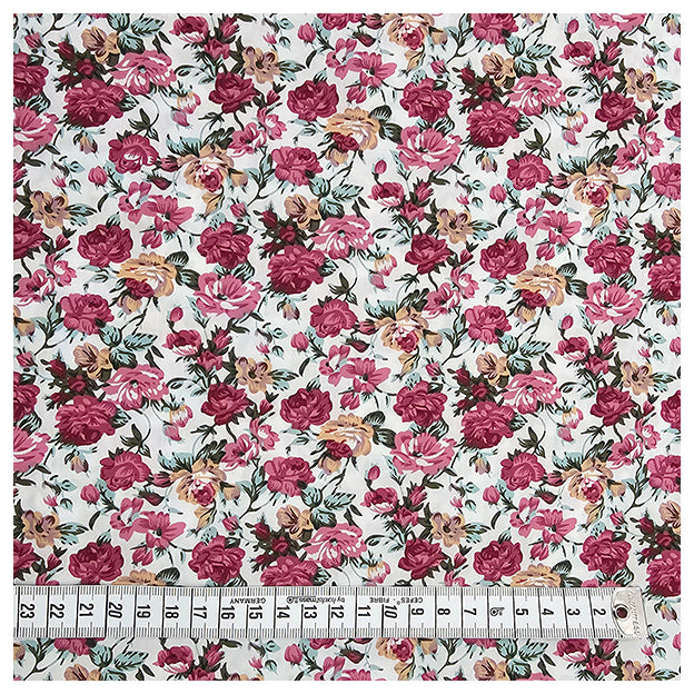 Baumwoll-Popelin Blumen rosa und weiß