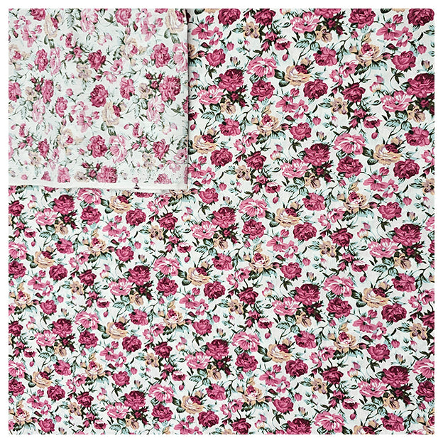 Baumwoll-Popelin Blumen rosa und weiß