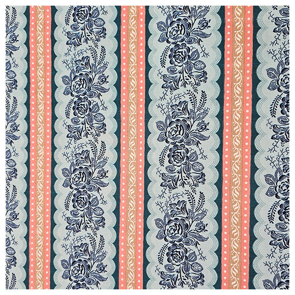 Baumwolle fein Blumen und Streifen blau mit beige