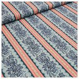 Baumwolle fein Blumen und Streifen blau mit beige
