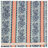Baumwolle fein Blumen und Streifen blau mit beige