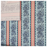 Baumwolle fein Blumen und Streifen blau mit beige